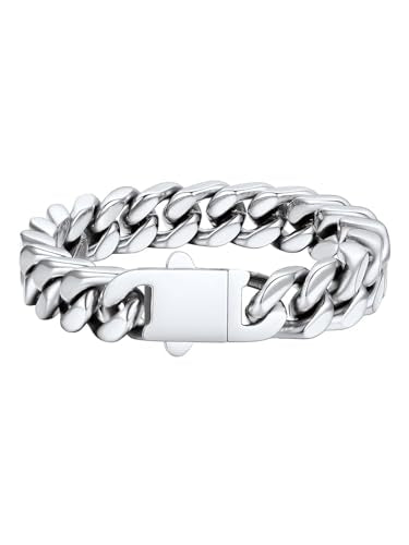 FaithHeart Cuban Link Bracelet for Men, Silver/Black/14K Gold Plated Stainless Steel Wrist Link Hip Hop Chain Bracelets, 5mm/7mm/9mm/12mm Width, 7.5"/8.3"/9" Length, with Gift Box - color: A. Silver-09mm Width, size: Length 7.5 Inches