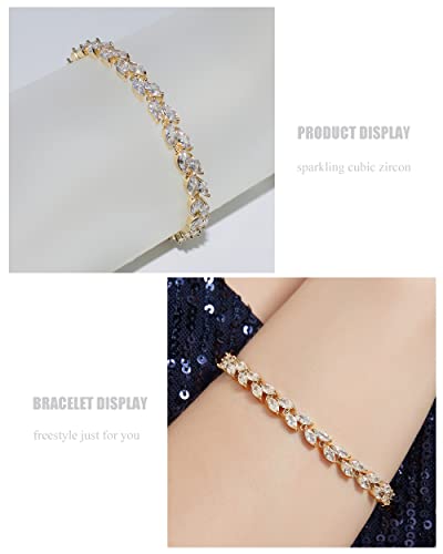 Elegant Marquise CZ Wedding Jewelry Set for Women Bride Bridesmaid | Sparkling Cubic Zirconia Earrings Bracelet, Prom Homecoming & Formal Occasions Accessories - color: 18K Gold