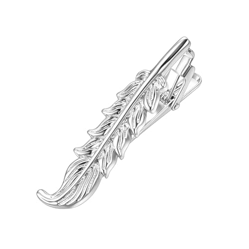 Yoursfs Feather Tie Clip For Men Stylish Tie Bar Metal Clasp Necktie Pin Business Wedding Clamp - style: silver