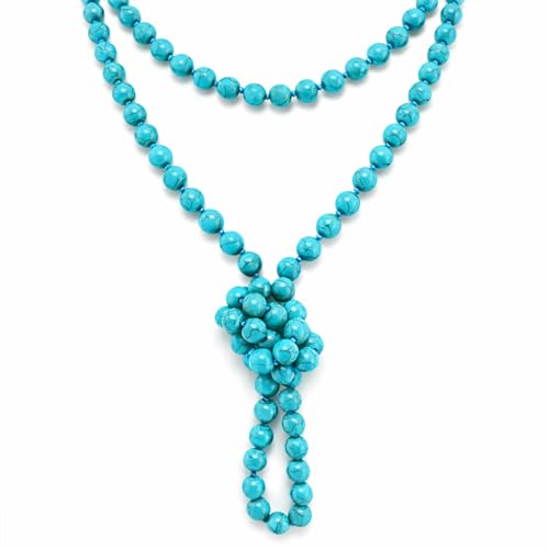 Sheplus Genuine Turquoise Long Beaded Necklace for Women, Boho Statement Layered Multi Strand Lariat Necklace, Handmade Western Jewelry Gift for Her