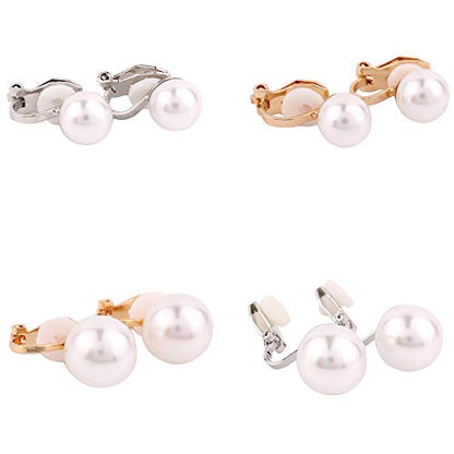 1-5 Pairs Pearl Clip on Earrings for Women Non Piercing Earrings Set Hypo-Allergenic Earrings - color: 4 Pairs White Clip-ons