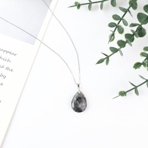 iSTONE 925 Sterling Silver Natural Crytral for Womens Pendant Necklace, Gemstone Birthstone with 17.8" Silver Chain Ladies - color: Black Spectrolite