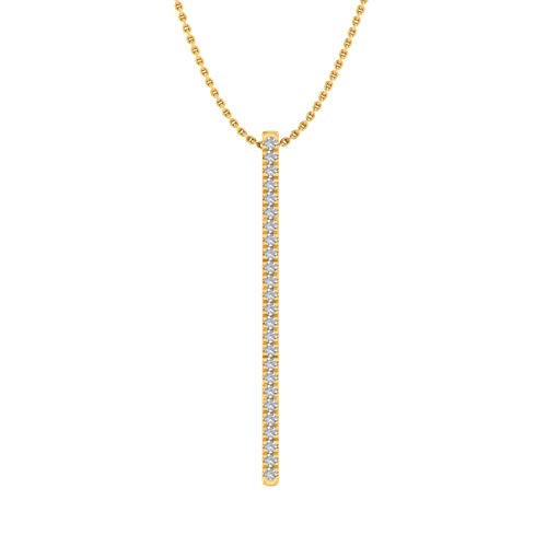 1/10 Carat Diamond Vertical Bar Pendant Necklace in 10K Solid Gold (Silver Chain Included) - color: Yellow Gold