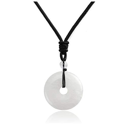 Jovivi 30mm Circle Donut Healing Crystals Necklace Natural Semi-Precious Chakra Gemstone Stone Amulet Lucky Coin Donuts Charm Protection Quartz Reiki Pendant Necklace for Men Women Adjustable Rope - color: Clear Quartz Crystal