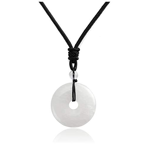 Jovivi 30mm Circle Donut Healing Crystals Necklace Natural Semi-Precious Chakra Gemstone Stone Amulet Lucky Coin Donuts Charm Protection Quartz Reiki Pendant Necklace for Men Women Adjustable Rope - color: Clear Quartz Crystal