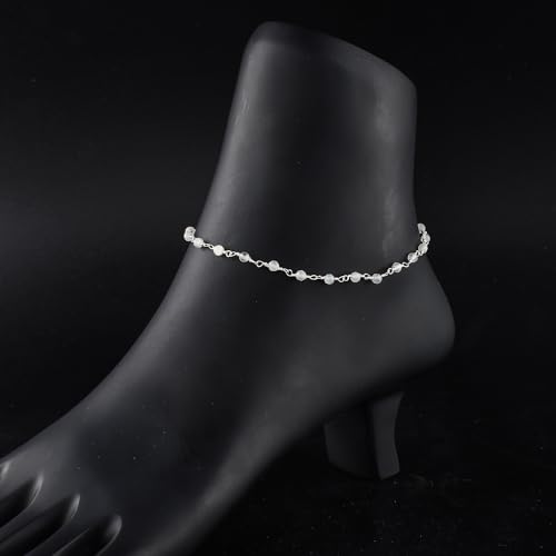 YANARA Gemstone Anklet for Women Dainty Boho Summer Beach Jewelry for Girls Handmade Rosary Charm Ankle Bracelets for her 9+1.5 inch Gifts For Her