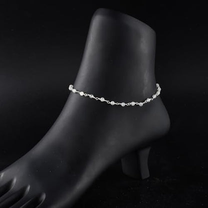 YANARA Gemstone Anklet for Women Dainty Boho Summer Beach Jewelry for Girls Handmade Rosary Charm Ankle Bracelets for her 9+1.5 inch Gifts For Her