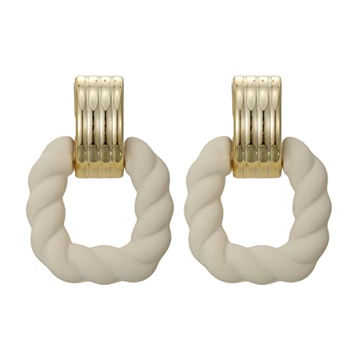 RUOFFETA Rectangle Earrings for Women, Acrylic Square Earrings Twisted Geometric Statement Jewelry - color: Cream Gold