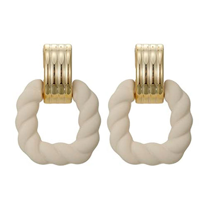 RUOFFETA Rectangle Earrings for Women, Acrylic Square Earrings Twisted Geometric Statement Jewelry - color: Cream Gold