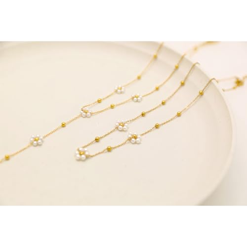 Dainty Layered Pearl Choker Necklace for Women Dainty Chain Necklaces Daisy Pearls jewelry Valentine Day Graduation Bride Gifts - color: daisy flower pearl