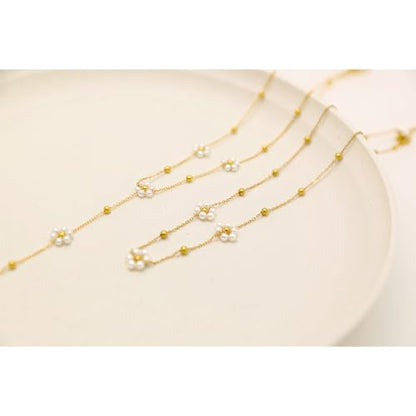 Dainty Layered Pearl Choker Necklace for Women Dainty Chain Necklaces Daisy Pearls jewelry Valentine Day Graduation Bride Gifts - color: daisy flower pearl