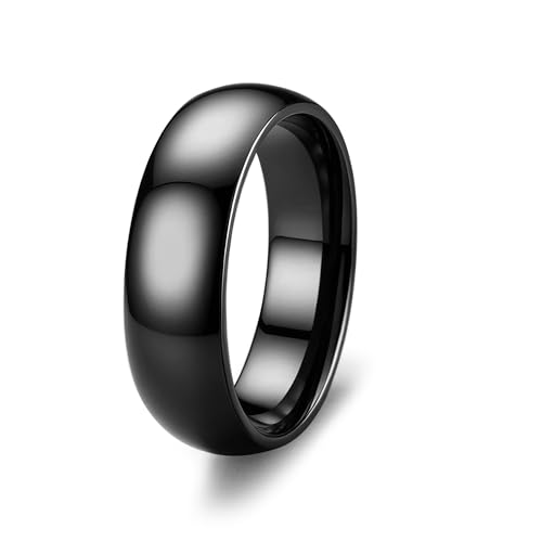 ORAZIO Stainless Steel Rings for Men Women 6MM 8MM Wedding Band Rings Silver/Black/Gold Domed High Polished Basic Wedding Bands Comfort Fit Size 6-14 - color: Black-6mm