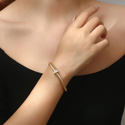 Cable Bracelet, an Adjustable Women's Cuff Bracelet made of 316 Stainless Steel, a Christmas and Birthday Gift - color: Silver
