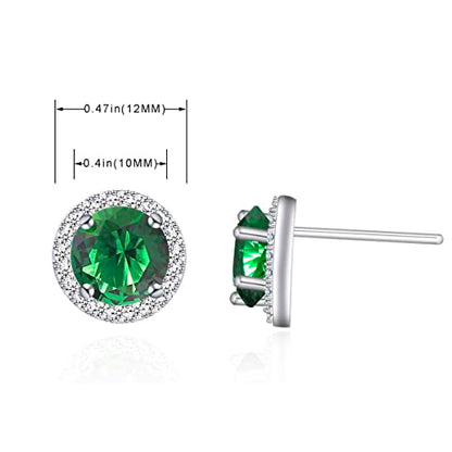 YOQUCOL Bright 8MM,10MM Cubic Zirconia Crystal Stud Earrings Round Pierced Earrings For Women - color: 10MM-Green