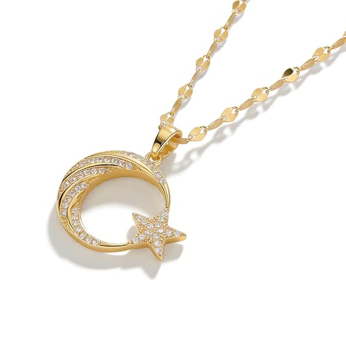 Gold Moon and Star Necklace for Women, Celestial Crescent Moon Pendant Necklace, Fashionable Celestial Jewelry for Parties, Daily Wear