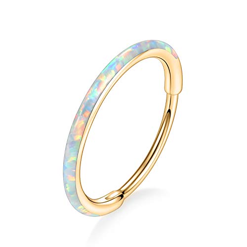 AROWRO Nose Rings Hoops with Opal Hinged Nose Rings for Women Surgical Steel Septum Rings 16G 18G 20G Conch Helix Daith Piercing Jewelry Diameter 6mm-12mm - color: Gold&White Opal, size: 20G(0.8mm)-12mm
