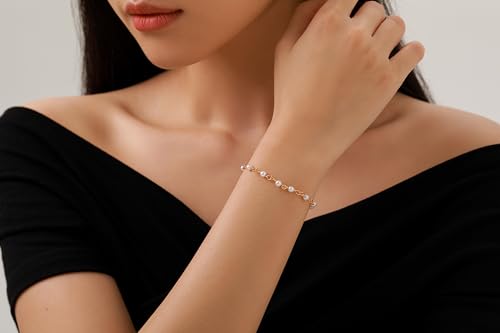 Gold Pearl Bracelet for Women, 18K Gold Plated Dainty Pearls Beaded Chain Bracelet Jewelry Gifts for Women - color: B-Gold 2