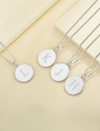 YL Initial Necklace 925 Sterling Silver Square/Round/Heart Letter Pendant A-Z Alphabet Polished Jewelry for Women - color: Letter-H, style: Round Shaped