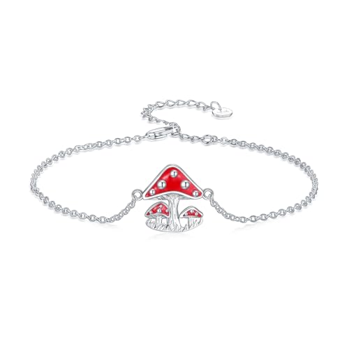 925 Sterling Silver Anklet Foot Bracelet with Crystal from Austria, Anklet Jewelry Gifts for Women 11 Inch Adjustable - style: Mushroom