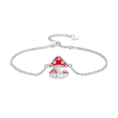 925 Sterling Silver Anklet Foot Bracelet with Crystal from Austria, Anklet Jewelry Gifts for Women 11 Inch Adjustable - style: Mushroom