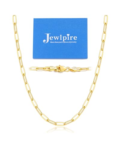Jewlpire 14K Gold Plated 925 Sterling Silver Paperclip Chain Necklace for Women, 2.5mm 3mm Necklace for Women, Comfortable Women's Chain Necklaces 16 18 20 22 24 26 Inch - color: 3mm 14K Gold Plated, size: 20 Inch