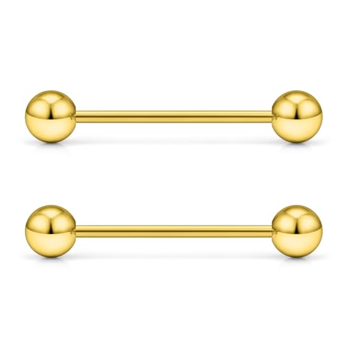 16G 14G Surgical Steel Tongue Rings Nipple Rings Industrial Piercing Jewelry Set Multi Size Straight Barbells 12mm 14mm 16mm 19mm 22mm 28mm 32mm 35mm 38mm 40mm 45mm for Women Men - color: goldtone, size: 16g,bar length 19mm
