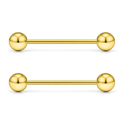 16G 14G Surgical Steel Tongue Rings Nipple Rings Industrial Piercing Jewelry Set Multi Size Straight Barbells 12mm 14mm 16mm 19mm 22mm 28mm 32mm 35mm 38mm 40mm 45mm for Women Men - color: goldtone, size: 16g,bar length 19mm