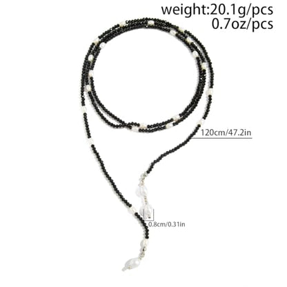 Long Black Beaded Necklace for Women Trendy Gold Beads Slip Tie Pearl Wrap Necklace Layered Silver Lariat Necklaces with Pearl Drop Y Statement Necklaces Versatile Elegant Jewelry - color: Black