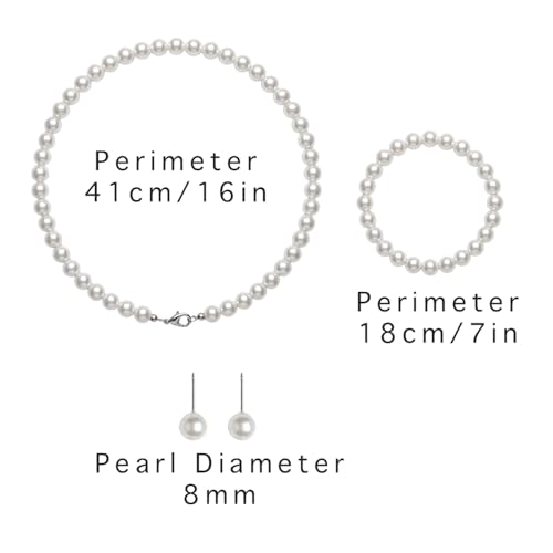 3PCS Pearl Jewelry Set for Women, Faux Pearl Necklace Bracelet Earrings Set, Round Pearl Costume Accessories for Brides Wedding Gift - style: Classic2