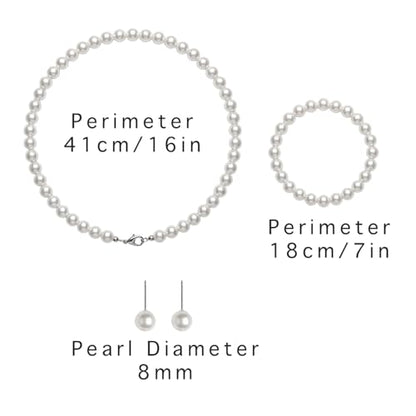 3PCS Pearl Jewelry Set for Women, Faux Pearl Necklace Bracelet Earrings Set, Round Pearl Costume Accessories for Brides Wedding Gift - style: Classic2