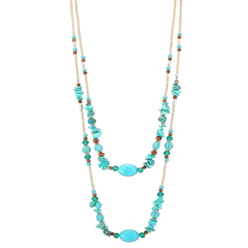 Noessla Boho Long Beaded Necklaces for Women Double Layer Chunky Irregular Stone Beads Strand Statement Jewelry Mothers Day Gifts - color: Turquoise