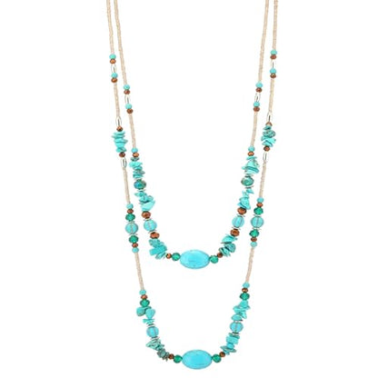 Noessla Boho Long Beaded Necklaces for Women Double Layer Chunky Irregular Stone Beads Strand Statement Jewelry Mothers Day Gifts - color: Turquoise