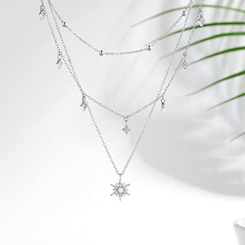MONGAS Boho Layered Necklace Sterling Silver Triple 3 Stacked Vertical Bar Triangle Long Layering Necklaces Christmas Jewelry Gifts for Women - style: Star