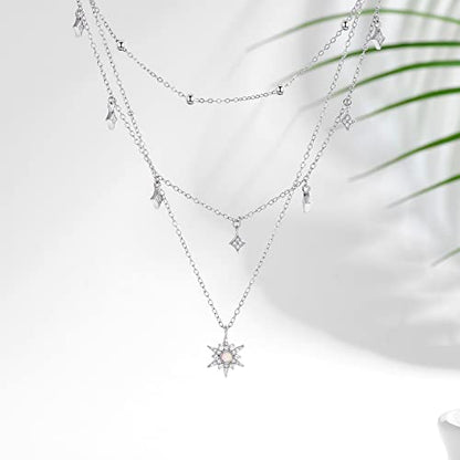 MONGAS Boho Layered Necklace Sterling Silver Triple 3 Stacked Vertical Bar Triangle Long Layering Necklaces Christmas Jewelry Gifts for Women - style: Star