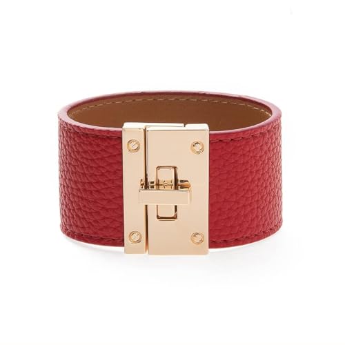 Rantanto Leather Wrap Bracelets For Women Gold Twist Lock Buckle Wrist Cuff | PU leather,Skin-friendly,Boho Stackable Wristband,Fashion Daily Jewelry,Trend Casual Party Bangle,Fit For Birthday, Holiday - color: Wide Red