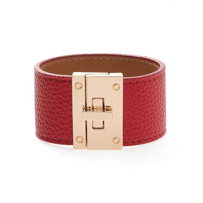 Rantanto Leather Wrap Bracelets For Women Gold Twist Lock Buckle Wrist Cuff | PU leather,Skin-friendly,Boho Stackable Wristband,Fashion Daily Jewelry,Trend Casual Party Bangle,Fit For Birthday, Holiday - color: Wide Red