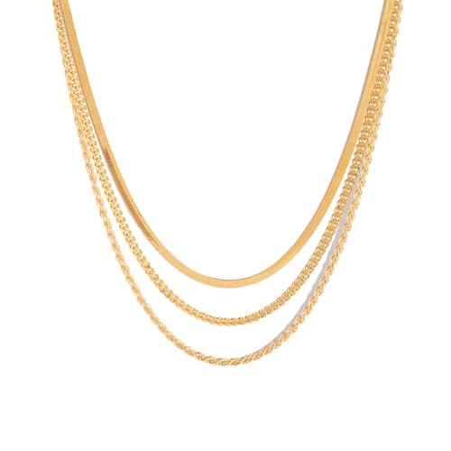 CONRAN KREMIX Waterproof Gold Necklace Layered Necklaces for Women Non Tarnish,14k Gold Plated Stainless Steel Dainty Stack Thin Chain Necklace Set for Women Gifts Jewelry - color: Gold-12
