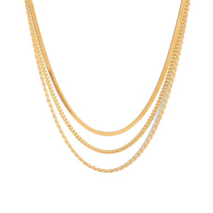 CONRAN KREMIX Waterproof Gold Necklace Layered Necklaces for Women Non Tarnish,14k Gold Plated Stainless Steel Dainty Stack Thin Chain Necklace Set for Women Gifts Jewelry - color: Gold-12