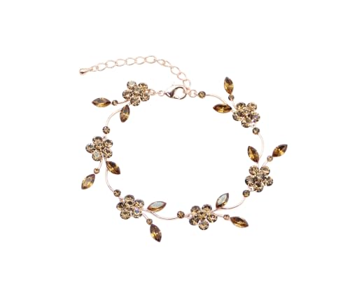 Faship Gorgeous Rhinestone Crystal Floral Necklace Earrings Set - color: Smoked Topaz / Rose gold plated / Matching Bracelet