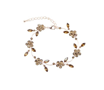 Faship Gorgeous Rhinestone Crystal Floral Necklace Earrings Set - color: Smoked Topaz / Rose gold plated / Matching Bracelet