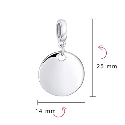 Bling Jewelry .925 Sterling Silver Round Circle Disc Shape Dangle Bead Charm For Women Teen for Bracelet