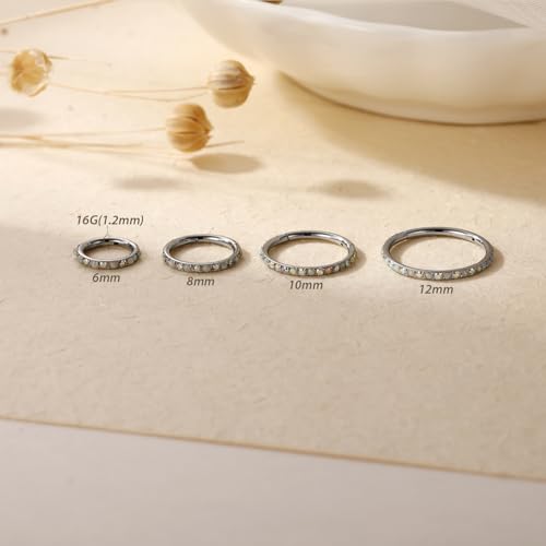 FUNLMO 20G 18G 16G 12G Nose Ring Hoop Conch Rook Daith Helix Tragus Piercing Jewelry 316L Surgical Steel Cartilage Earring Conch Hoop Earring Septum Jewelry Belly Lip Ring 5mm to 14mm - color: Silver-ab CZ&Opal, 1pc