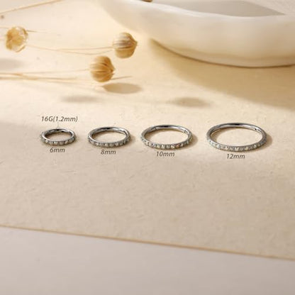 FUNLMO 20G 18G 16G 12G Nose Ring Hoop Conch Rook Daith Helix Tragus Piercing Jewelry 316L Surgical Steel Cartilage Earring Conch Hoop Earring Septum Jewelry Belly Lip Ring 5mm to 14mm - color: Silver-ab CZ&Opal, 1pc