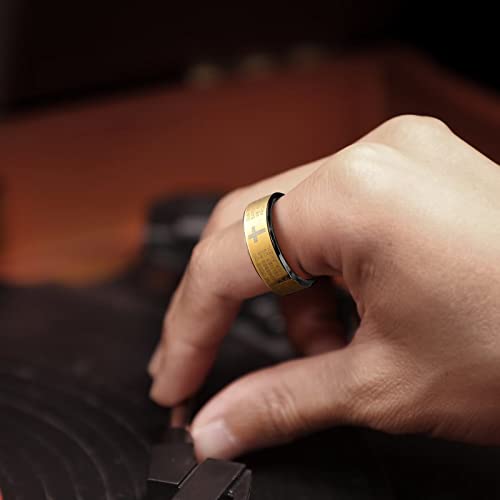 King Will Stainless Steel Men Ring Lord's Prayer Cross Ring Stainless Steel Men Wedding Ring, Wedding Band Bible Engraved Rings High Polished, Comfort Fit | 8mm, Gold/Silver/Black Wedding Band, Bible Engraved Rings, High Polished, Comfort Fit, Size 7-14 -