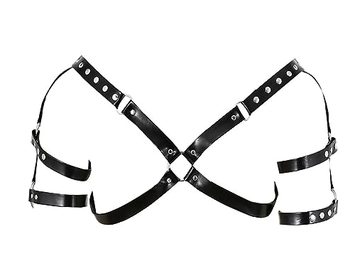 Mens Black Leather Armors Suspenders Shoulder Strap Body Chest Harness Chain Belt Adjustable Gay Punk Clubwear Costume - color: Black2