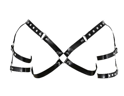 Mens Black Leather Armors Suspenders Shoulder Strap Body Chest Harness Chain Belt Adjustable Gay Punk Clubwear Costume - color: Black2