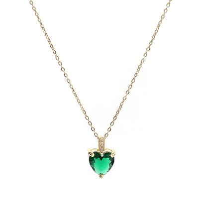 Heart Birthstone Necklace for Women, 14K Gold Plated Birthstone Pendant Necklace Cubic Zirconia Diamond Necklace Dainty Gold Necklace Birthday Gifts for Women Girls - color: 05. May(Emerald)
