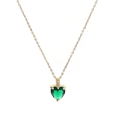 Heart Birthstone Necklace for Women, 14K Gold Plated Birthstone Pendant Necklace Cubic Zirconia Diamond Necklace Dainty Gold Necklace Birthday Gifts for Women Girls - color: 05. May(Emerald)