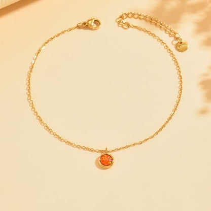 Opal Anklet for Women, 18K Gold Plated Stainless Steel Waterproof Adjustable Beach Ankle Bracelet with Gift Box, 5 Colors - color: Orange