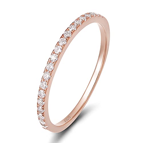 EAMTI 2mm 925 Sterling Silver Wedding Band Half Eternity Stackable Engagement Ring Size 3-13 - color: rose gold